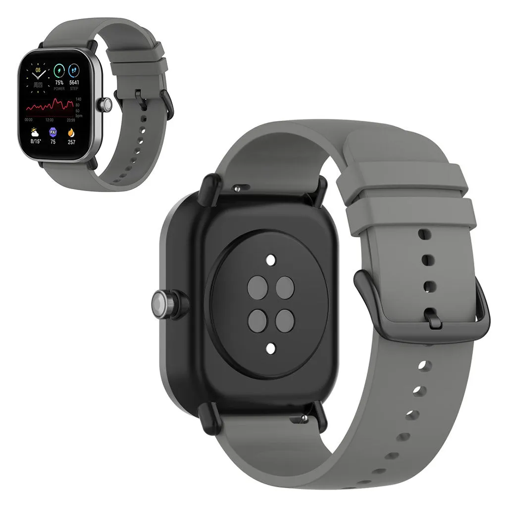 20mm simple silicone watch strap  for Amazfit watch - Dark Grey / Black Buckle