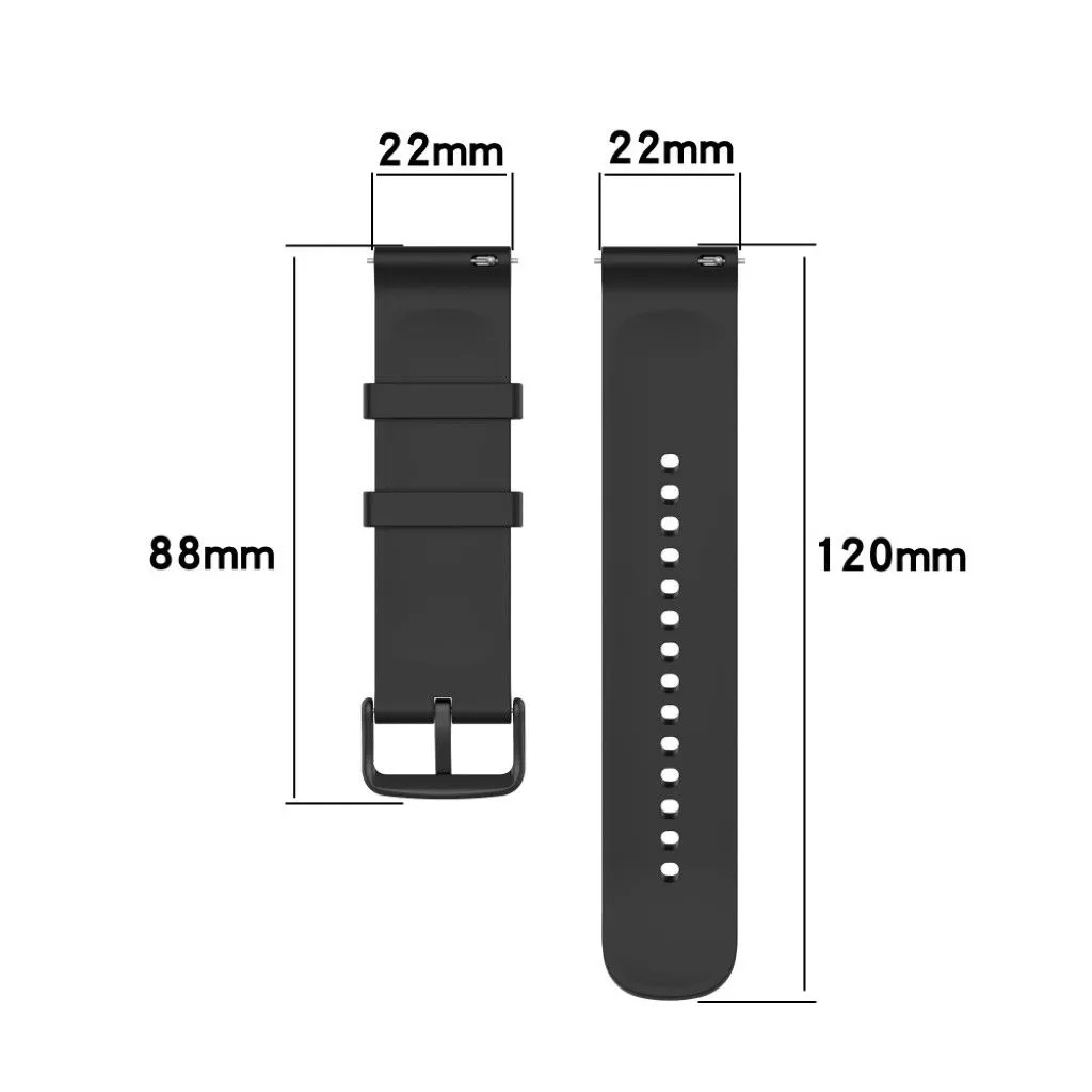 22mm Universal silicone quick release watch strap - Black / Black Buckle