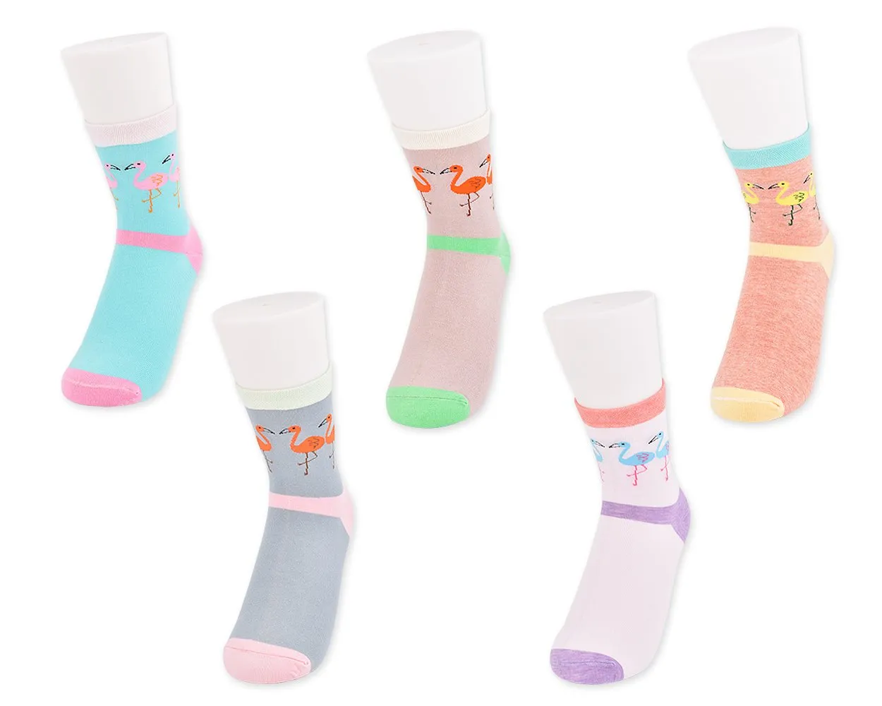 5 Pairs Flamingo Pattern Women Cotton Socks