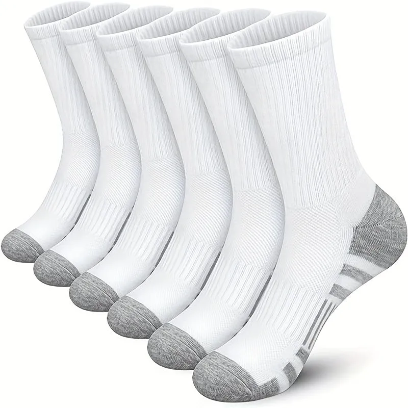 6 Pairs of Ultra-Comfortable Mens Solid Crew Socks - Moisture-Wicking, Elastic & Warm - Perfect for Cool Autumn & Winter Days