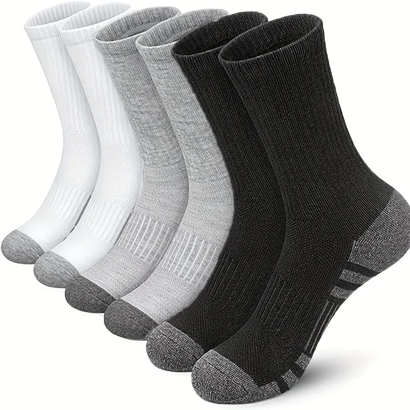 6 Pairs of Ultra-Comfortable Mens Solid Crew Socks - Moisture-Wicking, Elastic & Warm - Perfect for Cool Autumn & Winter Days