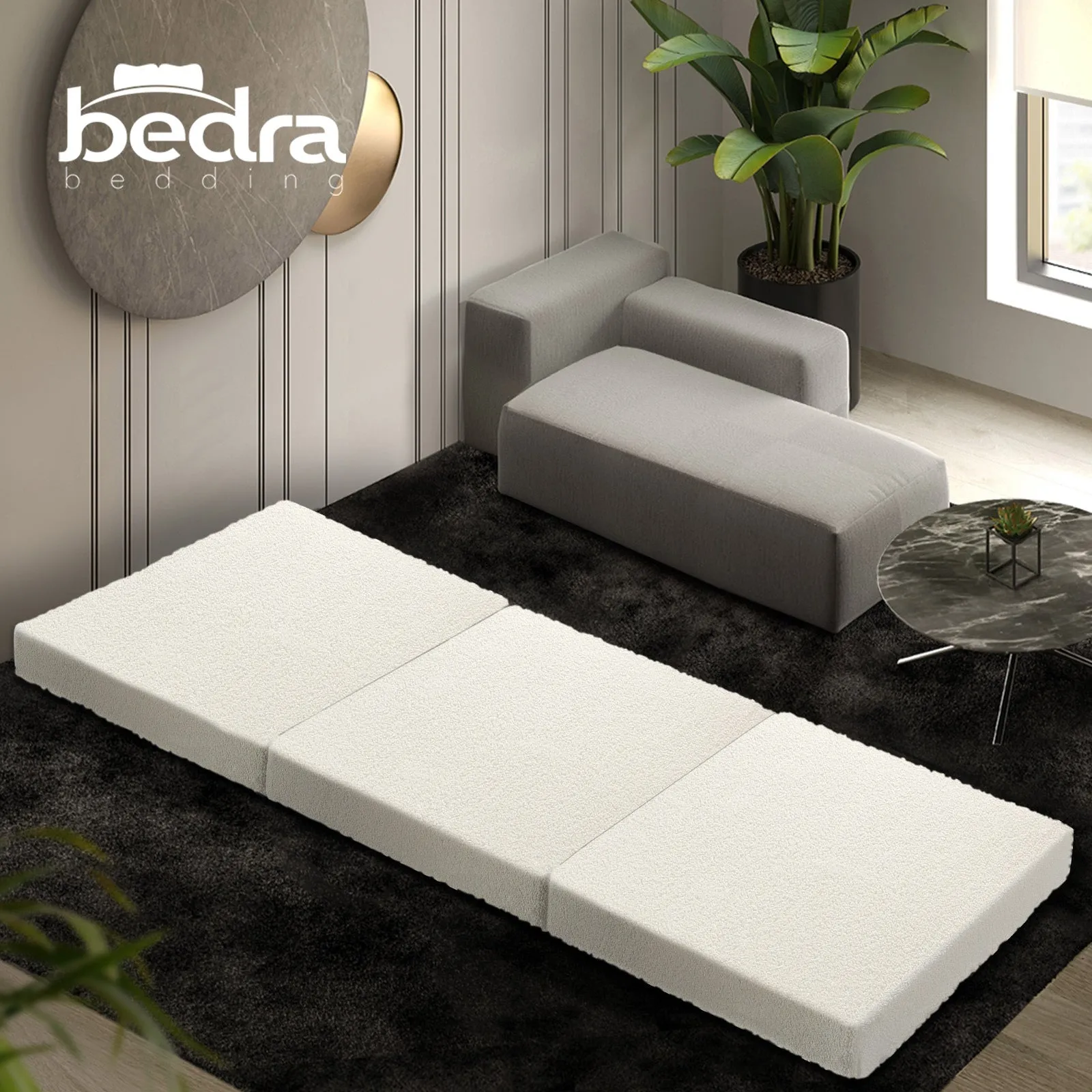 Bedra Folding Mattress Sherpa Fleece Foam 3-fold Foldable Floor Sofa Bed Single