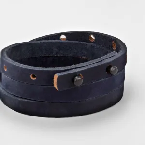 BORA-BORA Leather Mens Womens Cuff Bracelets Designer Wrap Wristbands Navy Blue Matte Black