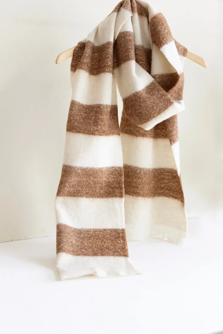 Brown and Cream Striped Chunky Scarf