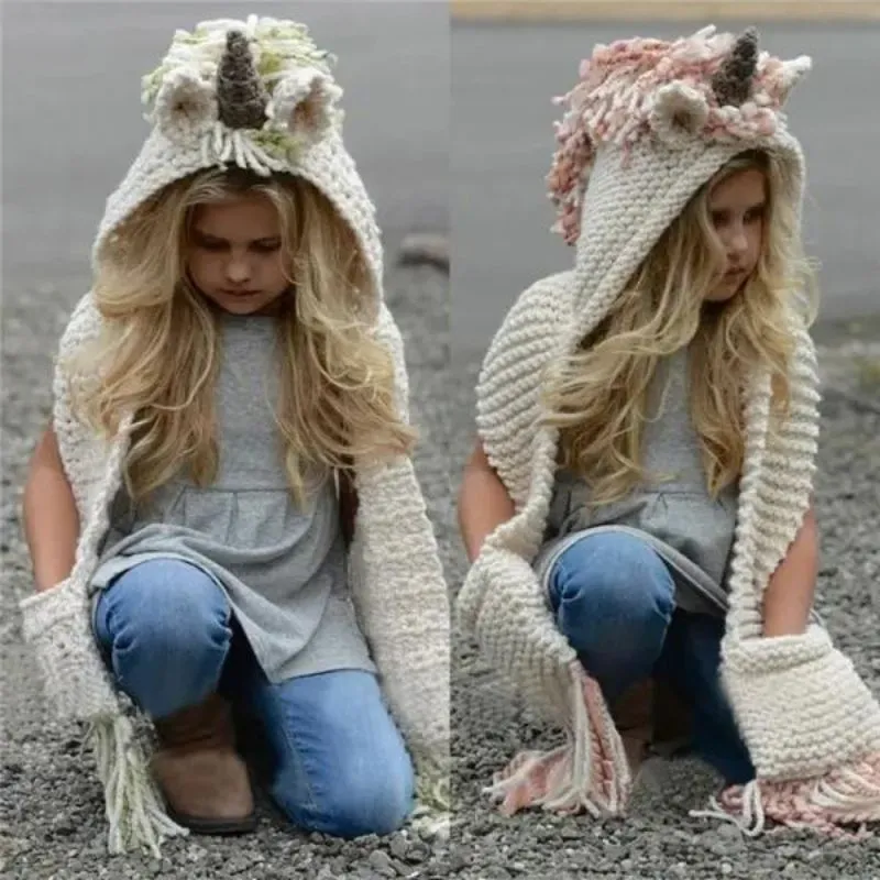 Crochet Unicorn Hooded Scarf