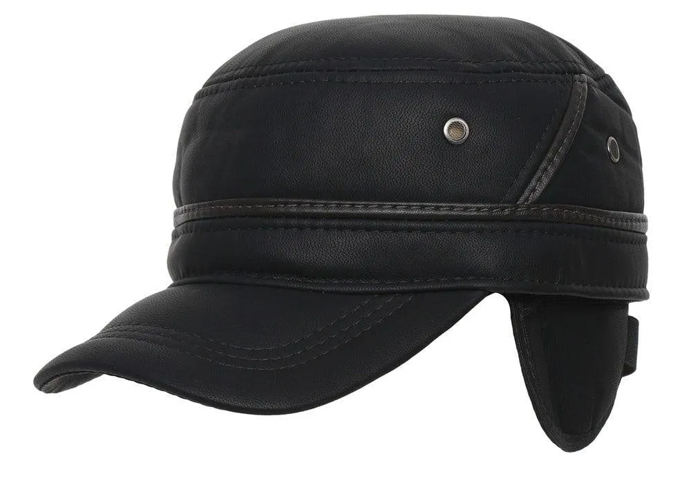 Fabseasons Black Solid Unisex Baseball Cap with Foldable Ear Cover for Winters