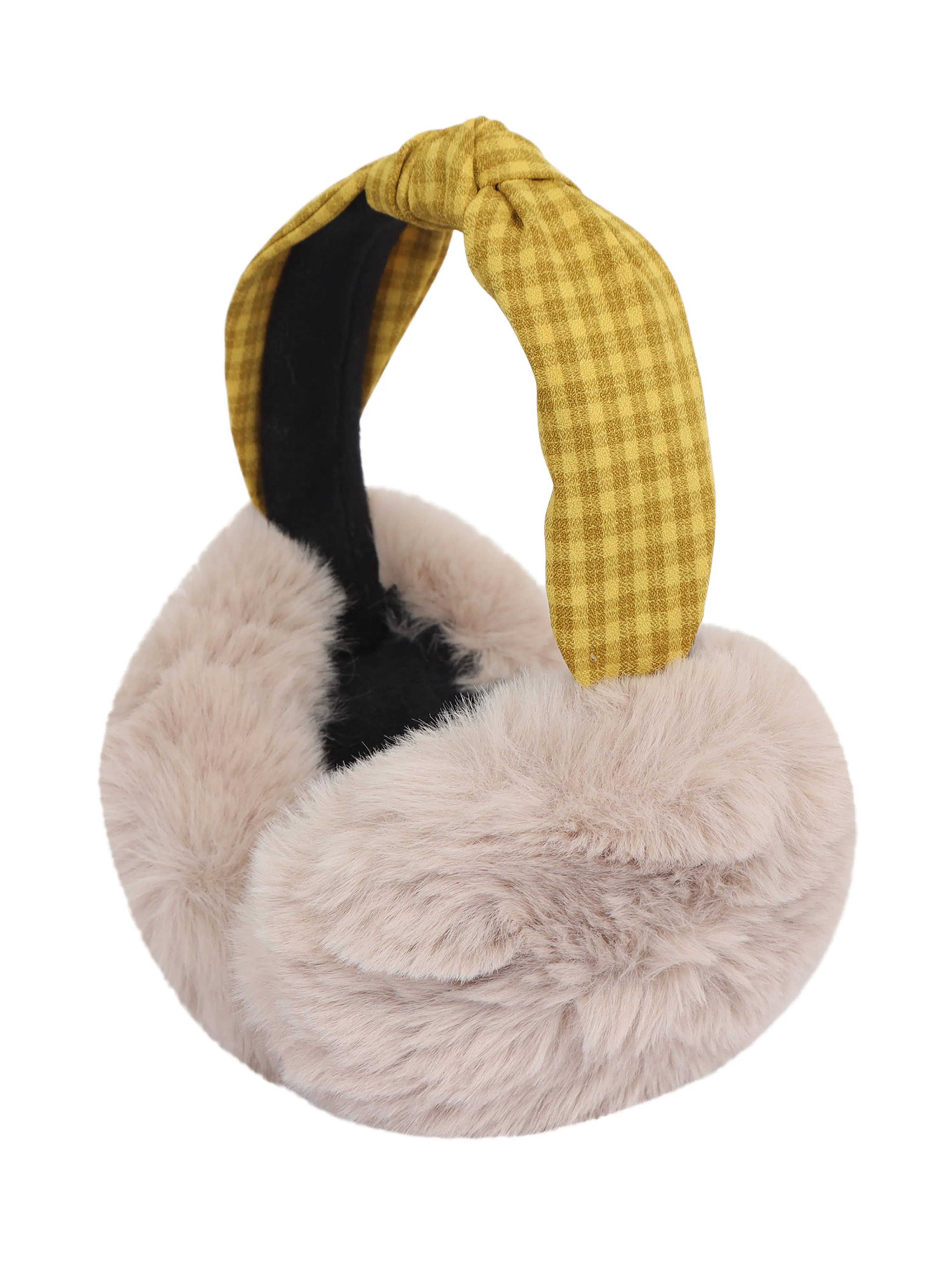 FabSeasons Foldable Ear Muffs for Girls & Women - Winter Ear Warmers with checkered headband - Soft & Warm Earmuffs - Winter Ear Covers