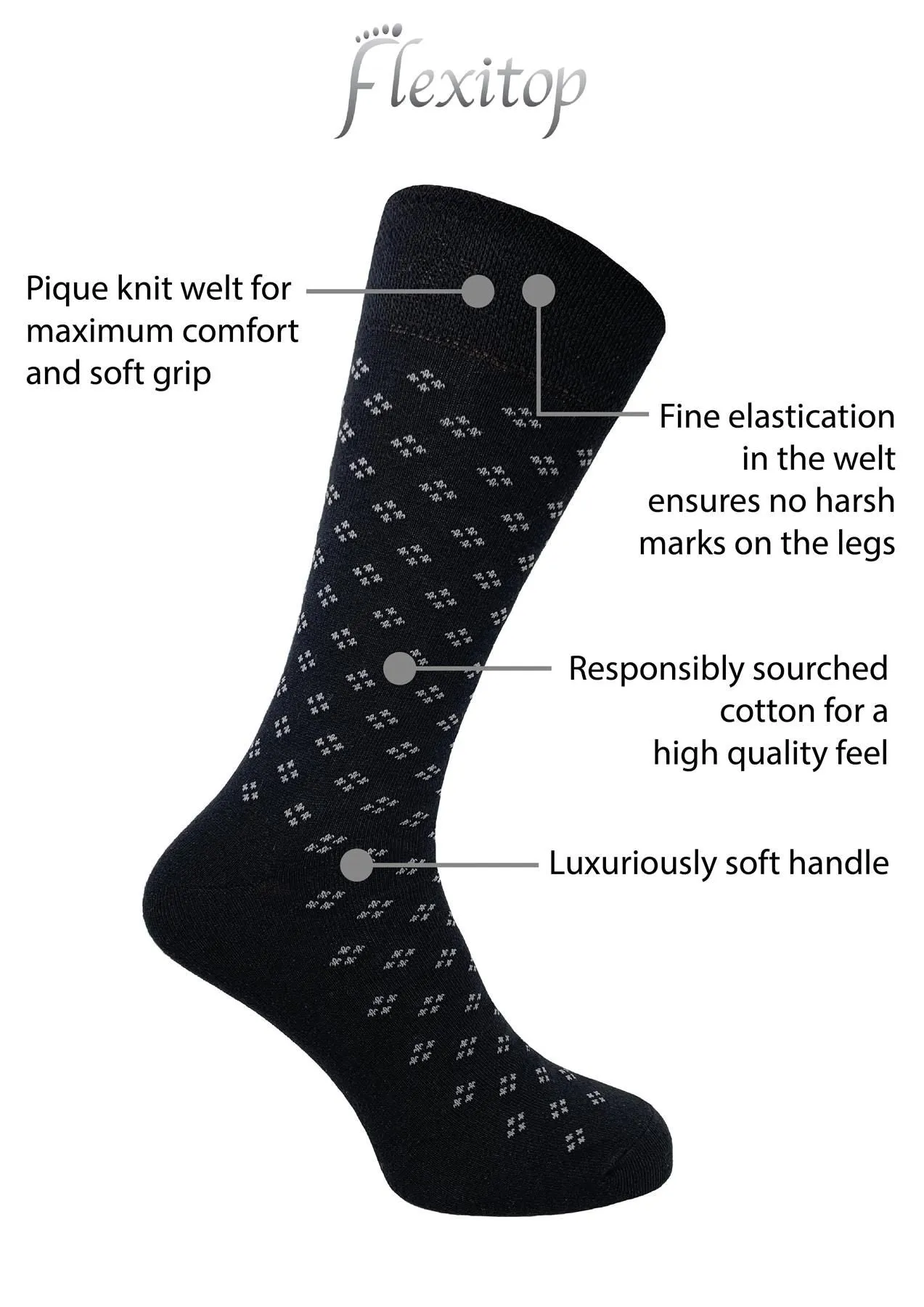 Flexitop Mens 3 Pack Dress Socks - Black Geo Mix