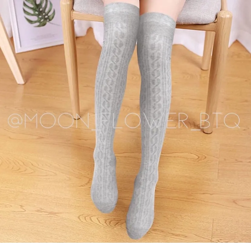 Gray Organic Cotton Knit Over the Knee Thigh High Socks