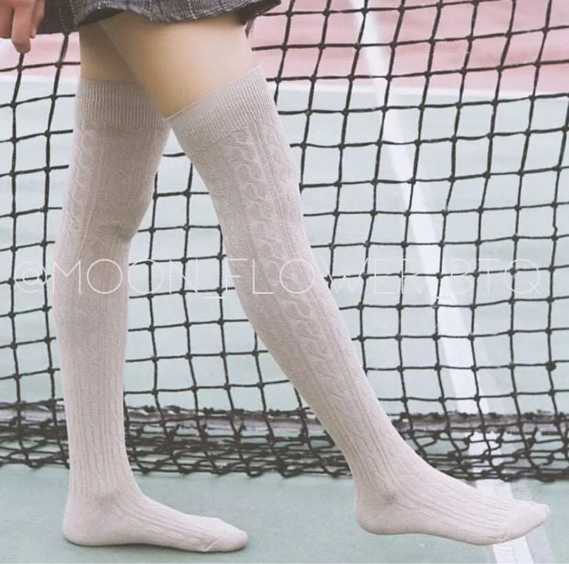 Gray Organic Cotton Knit Over the Knee Thigh High Socks