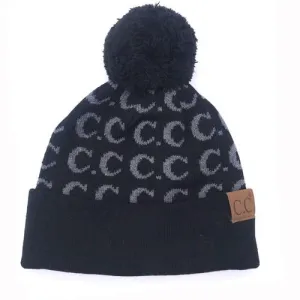 HAT-14 BLACK/GREY LOGO BEANIE