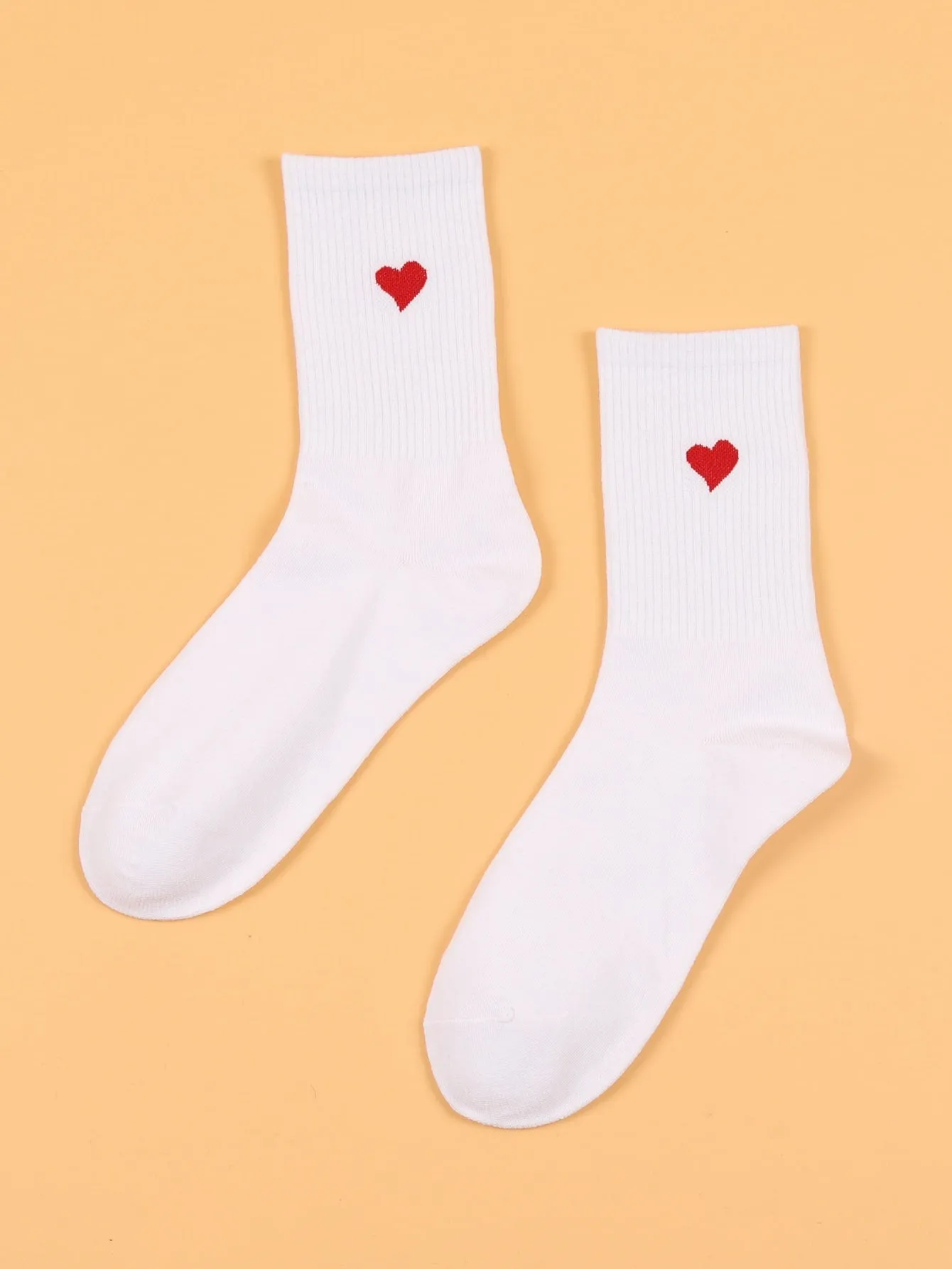 Heart White Crew Socks for Women Plain Socks Cozy Socks Fashion Socks