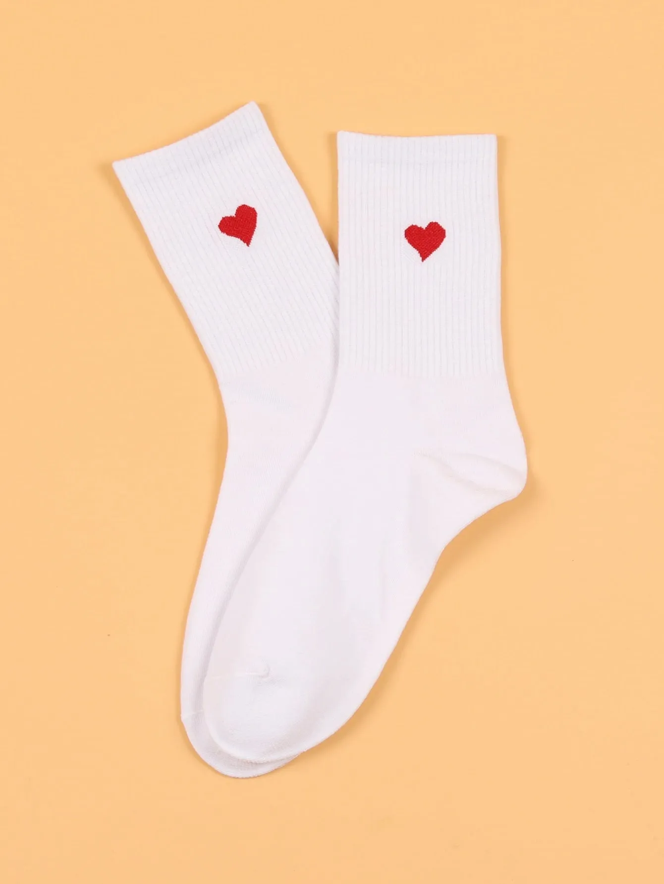 Heart White Crew Socks for Women Plain Socks Cozy Socks Fashion Socks