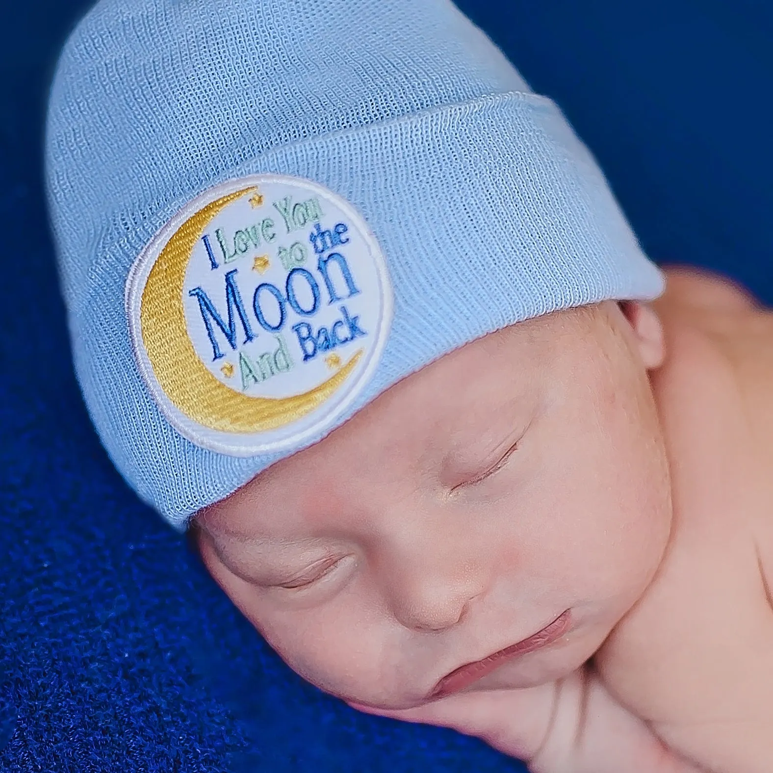 I Love you to the Moon Newborn Boy and Girl - Gender Neutral Hospital Hat - White Hospital Hat Newborn Boy or Girl- I love you to the moon