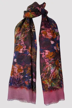 Nasturtium Tangle Pink Wool Silk Scarf