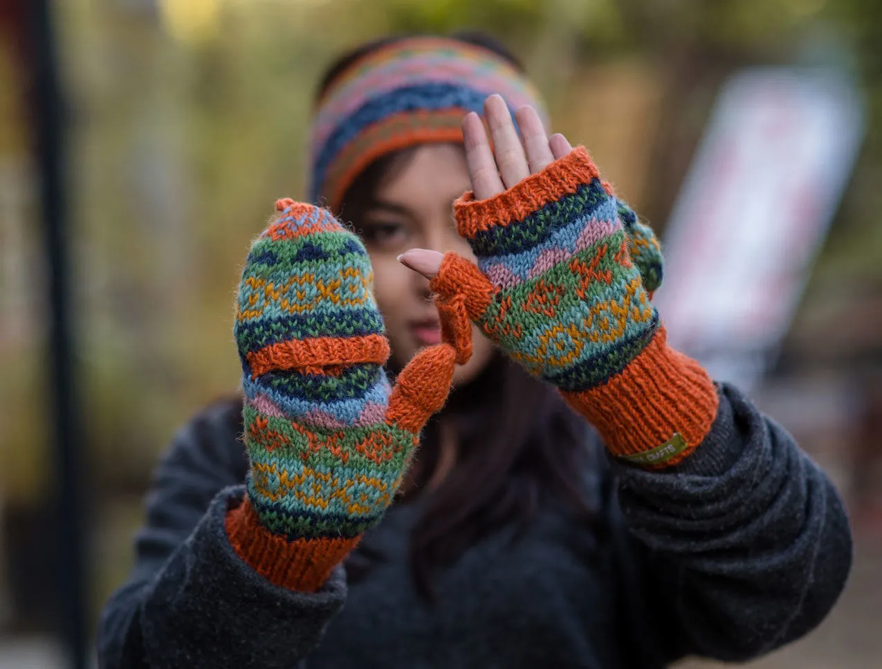 Orange Pure Wool Convertible Mittens