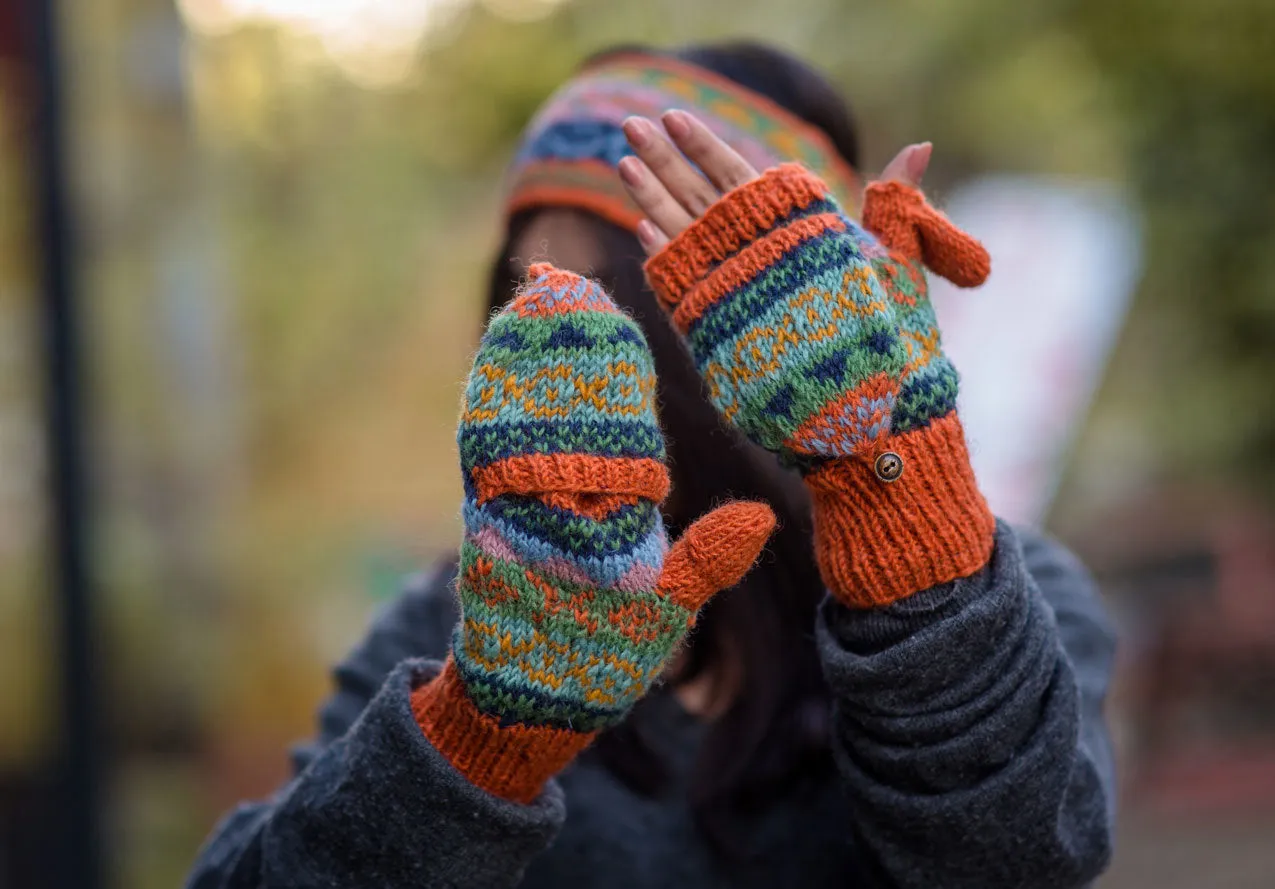 Orange Pure Wool Convertible Mittens