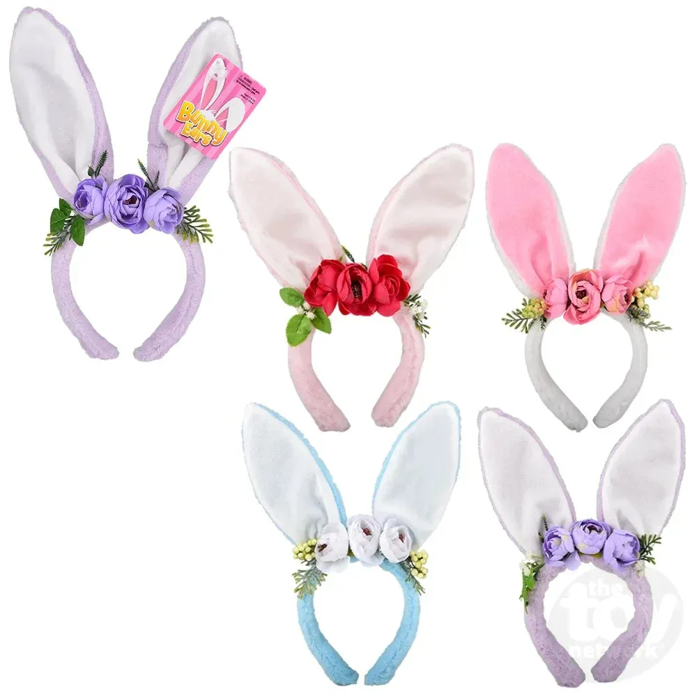 Plush Bunny Ears with Flowers