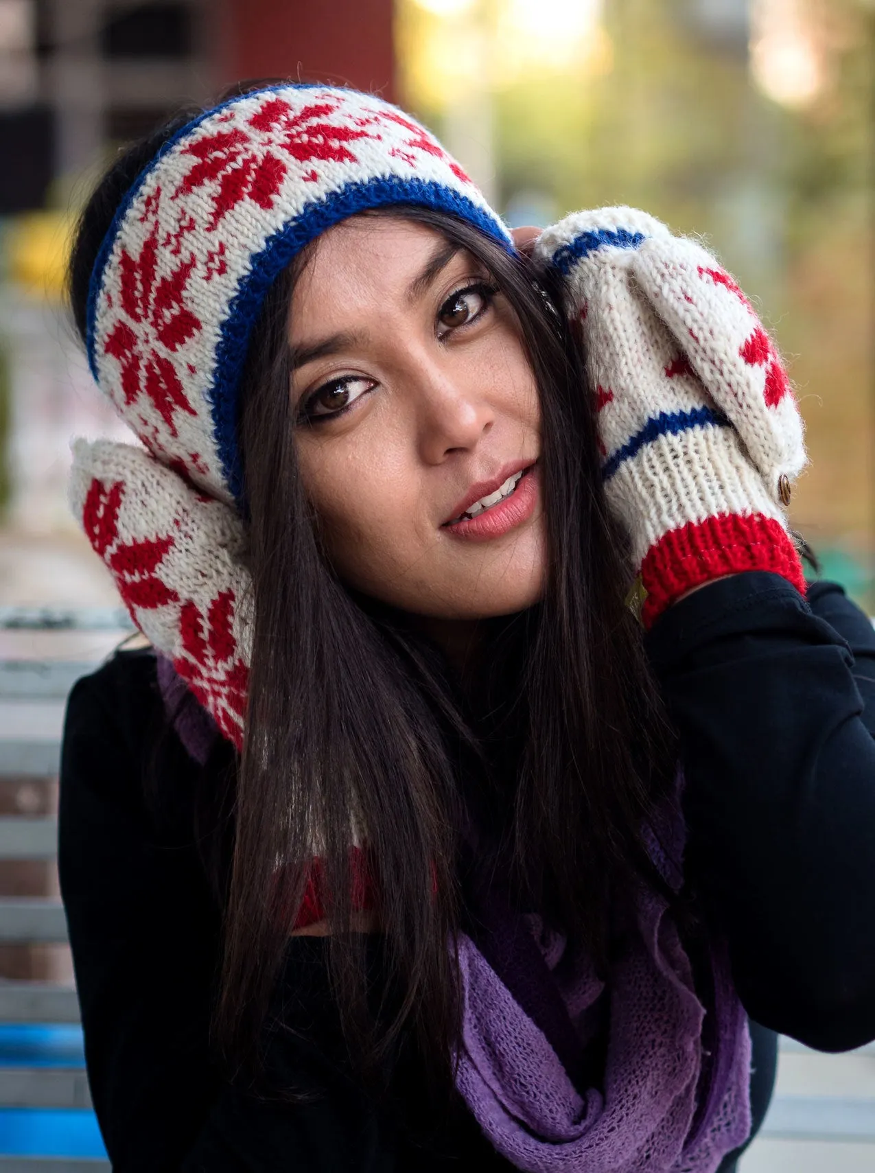 Pure Wool Snow Flake Pattern Convertible Mittens