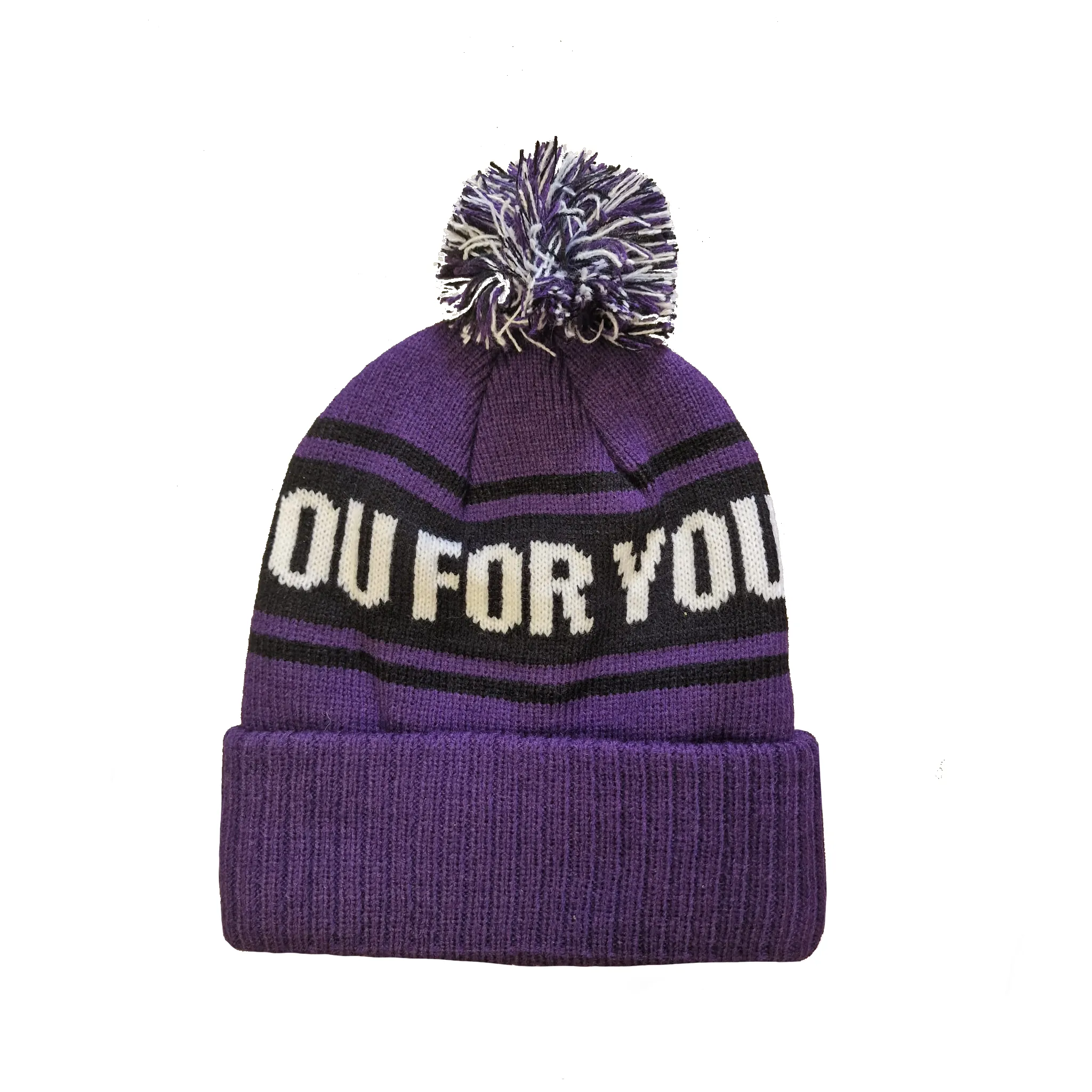 Purple And White Bobble Hat