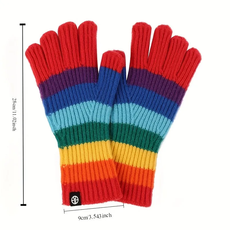 Rainbow Stripe Knitted Gloves: Touch Screen Friendly, Soft and Comfortable, Suitable for Outdoor Activities, Travel, Parties, and Dates - Women's Winter Gloves