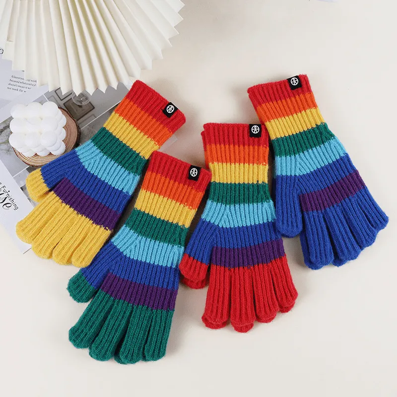 Rainbow Stripe Knitted Gloves: Touch Screen Friendly, Soft and Comfortable, Suitable for Outdoor Activities, Travel, Parties, and Dates - Women's Winter Gloves