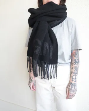 Recycled Wool Fringe Scarf, Black