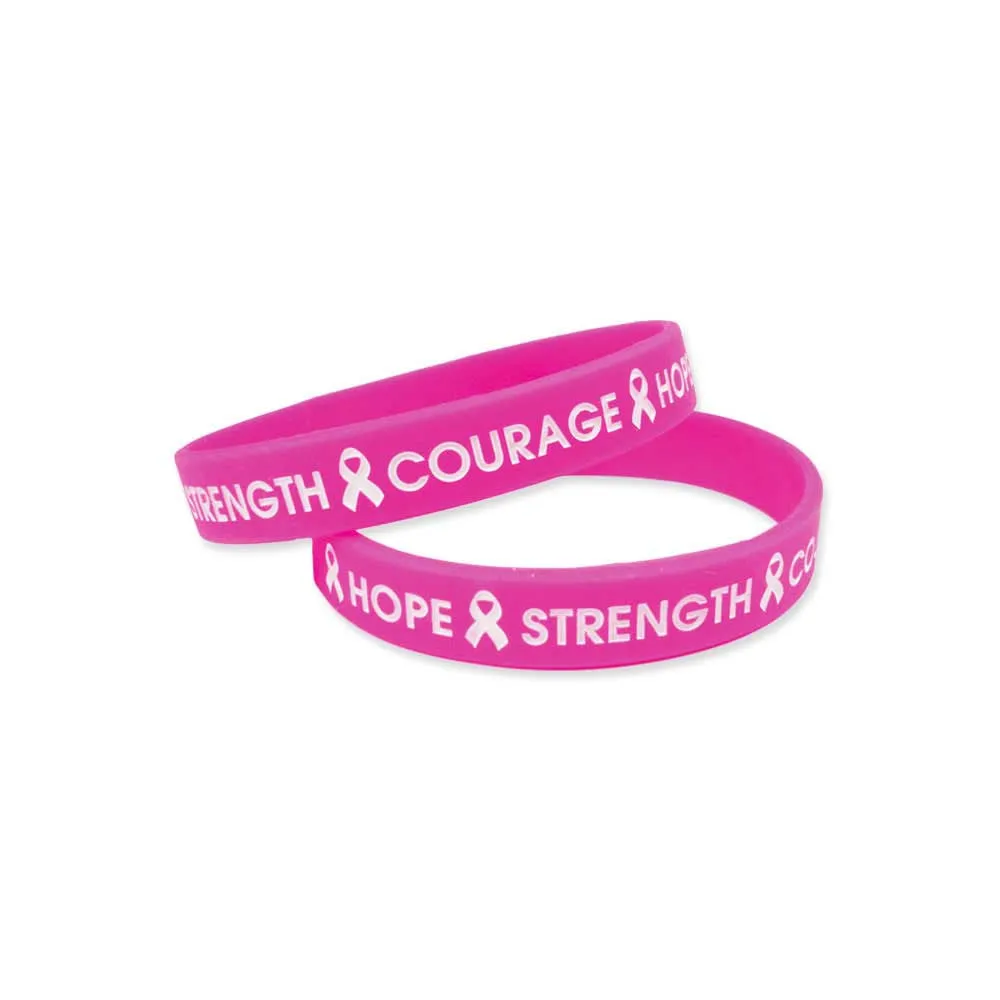 Silicone Wristbands Color Fill Debossed 1/2" Hope Design - Hot Pink (100/Pack)