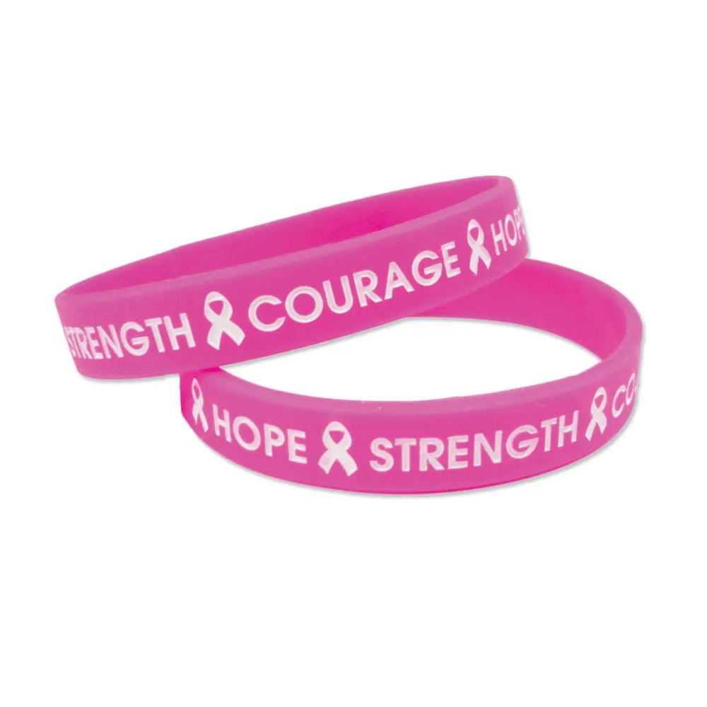 Silicone Wristbands Color Fill Debossed 1/2" Hope Design - Hot Pink (100/Pack)