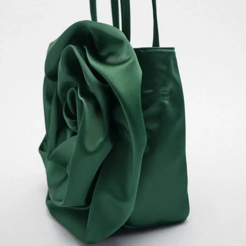 Silk Pleated Flower Handbag