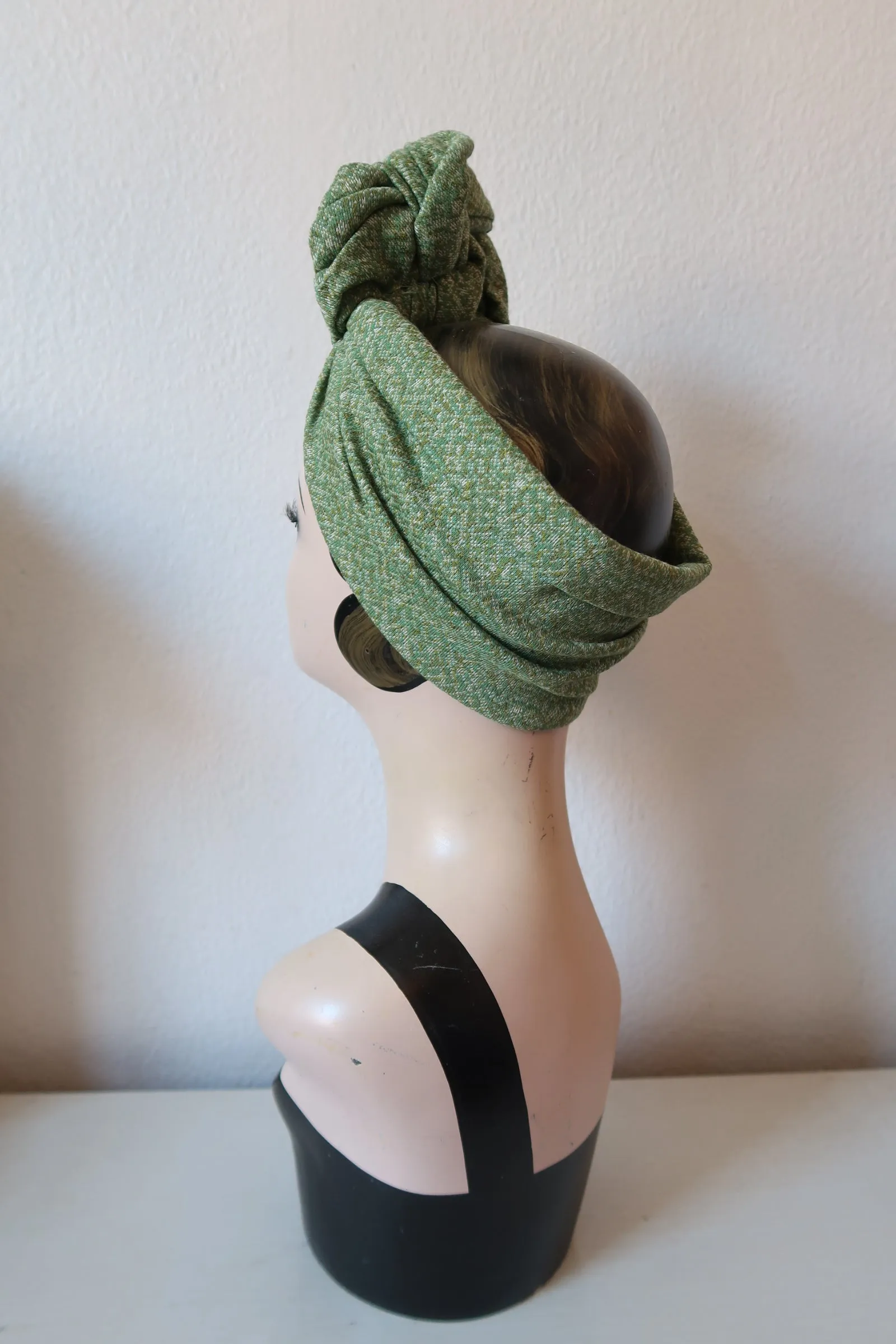 SLOUCHY KNOT Green Tweed Pre-tied Vintage Style Headband