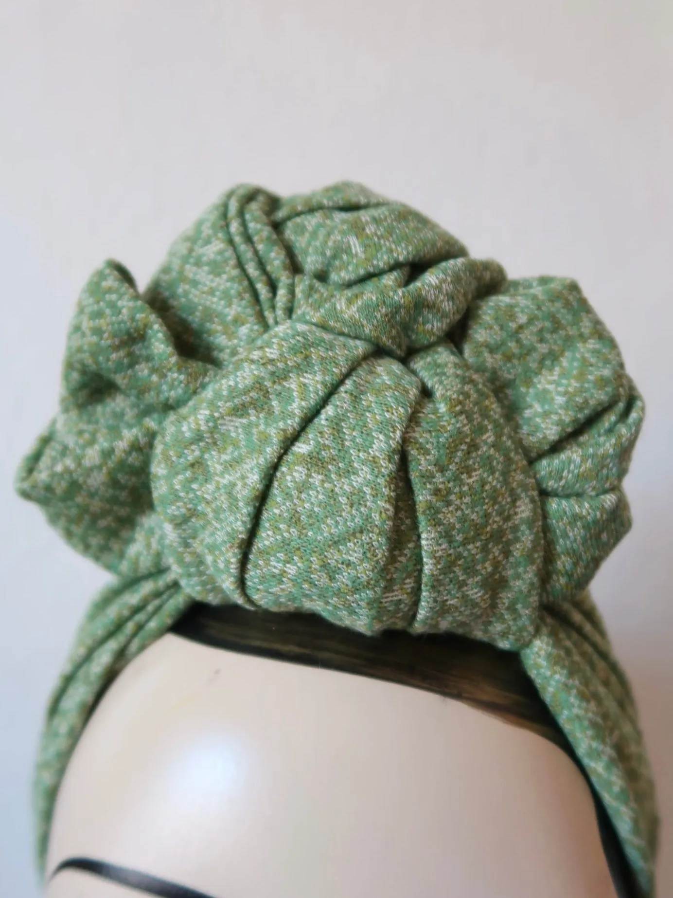 SLOUCHY KNOT Green Tweed Pre-tied Vintage Style Headband