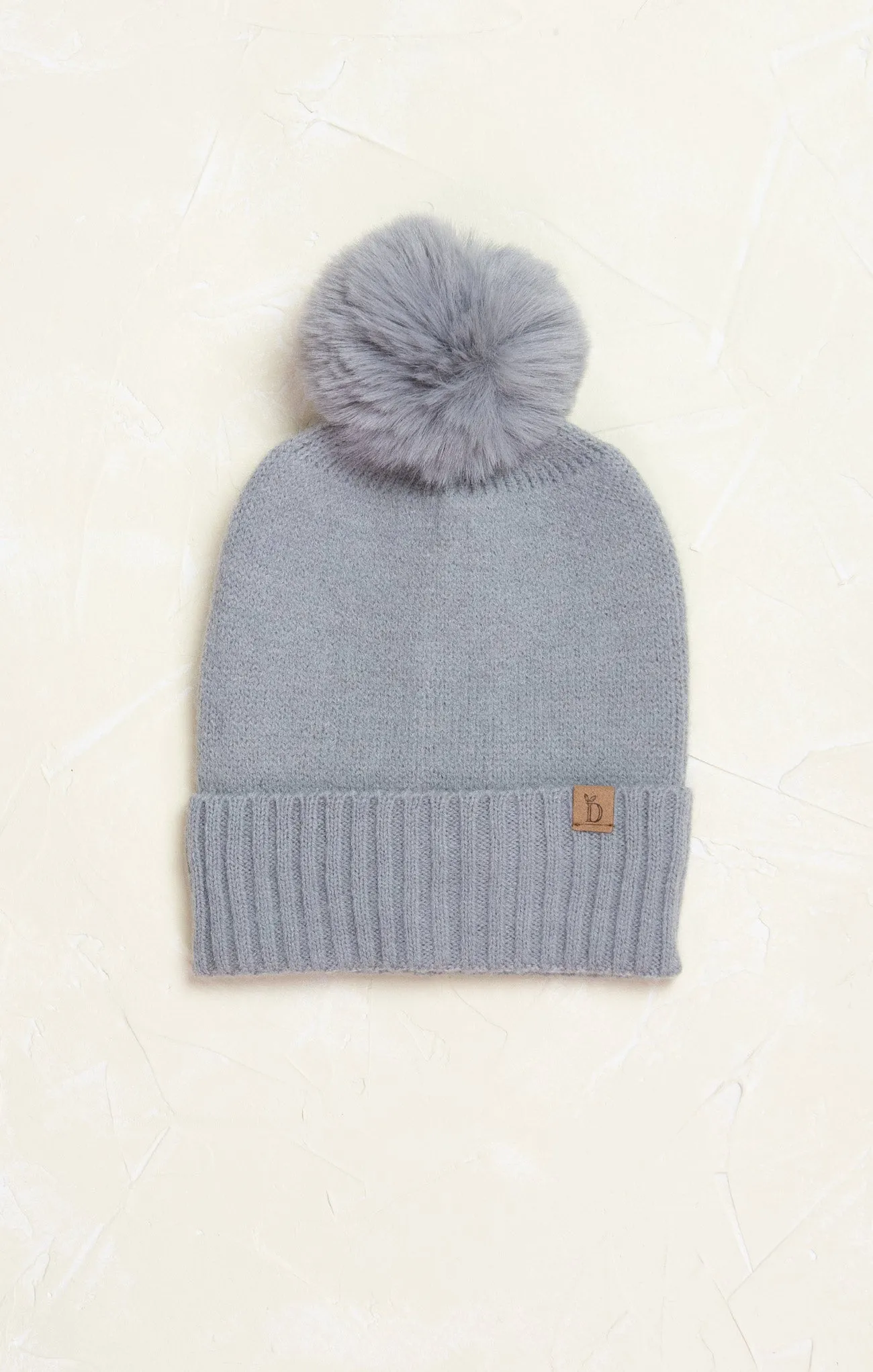 Solid Beanie with Faux Pom