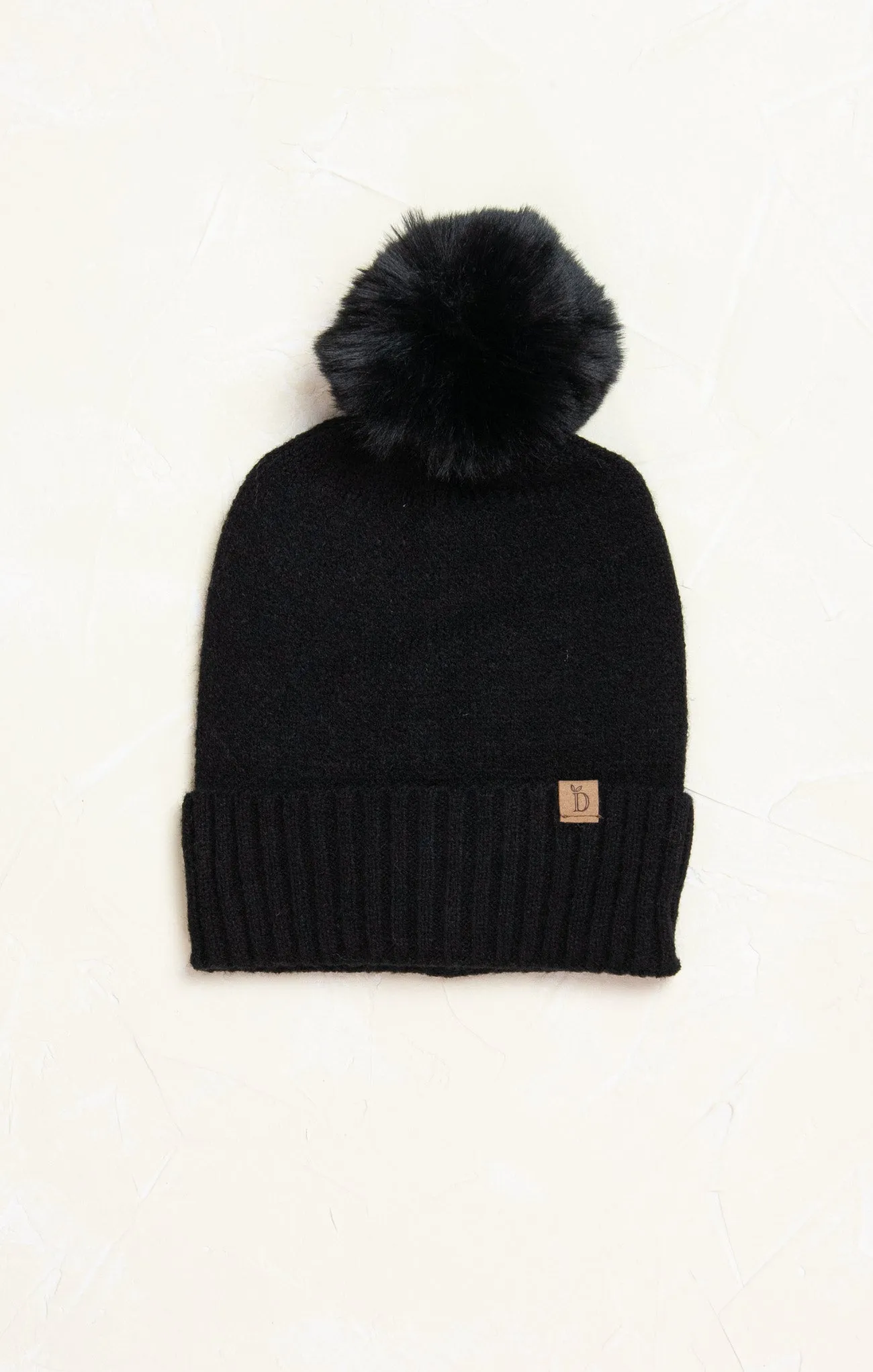 Solid Beanie with Faux Pom