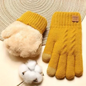 Touchscreen-Compatible Winter Gloves - Warm, Stretchy Knit With Imitation Wool Lining, Full Finger Design For Outdoor Activities