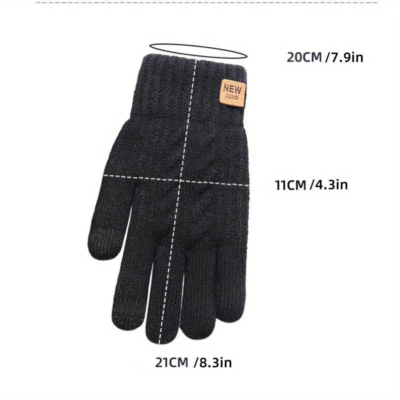 Touchscreen-Compatible Winter Gloves - Warm, Stretchy Knit With Imitation Wool Lining, Full Finger Design For Outdoor Activities