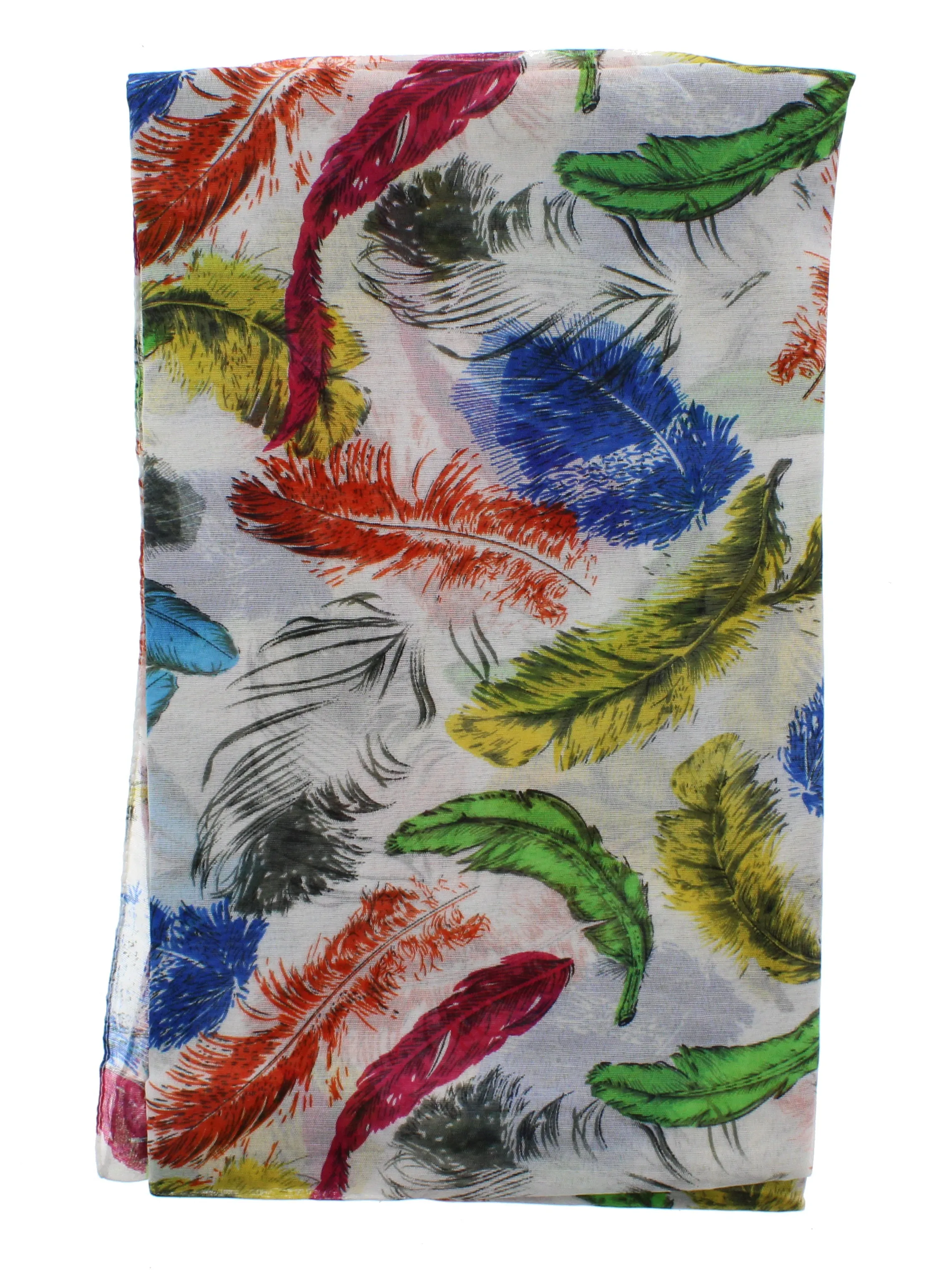 White Scarf with Multicolour Feathers