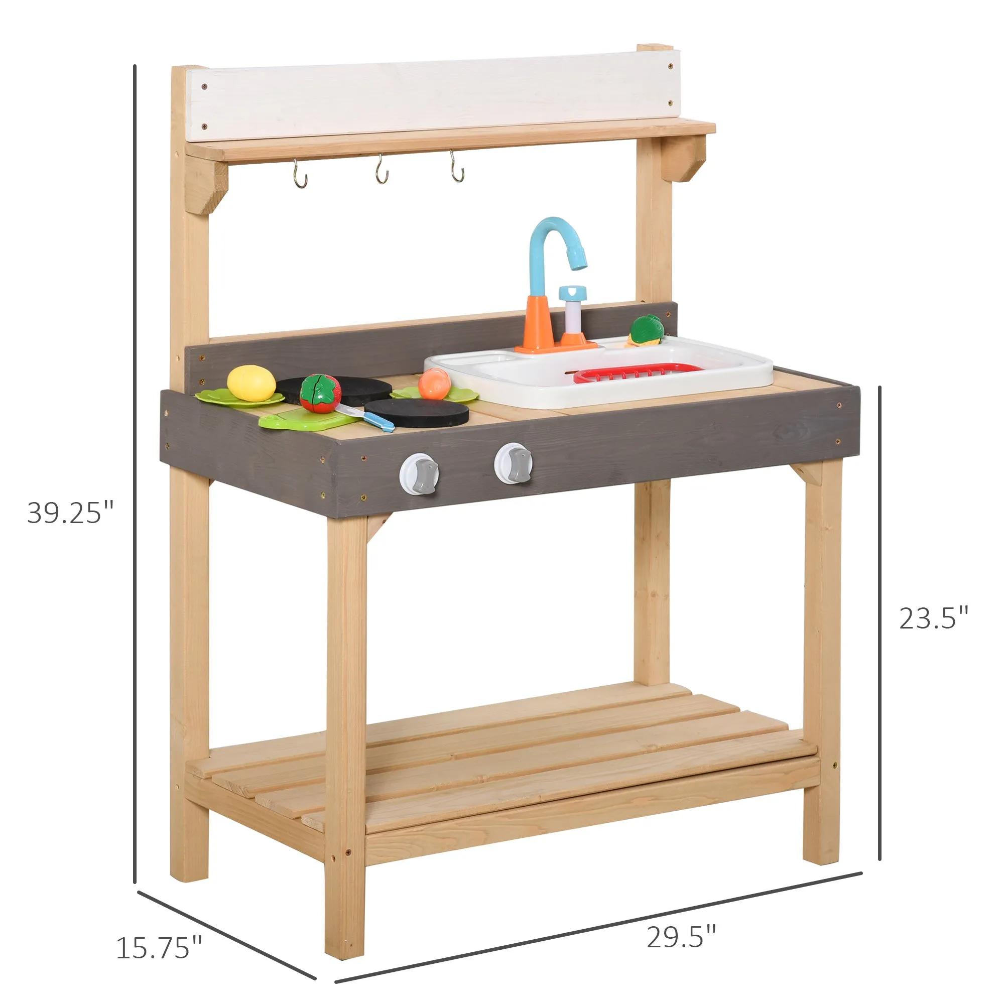 Wooden Play Kitchen Set Running Water Sink Playset