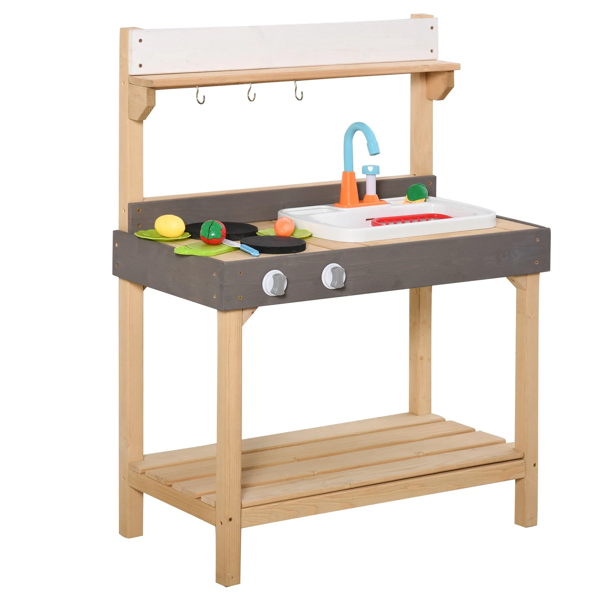 Wooden Play Kitchen Set Running Water Sink Playset