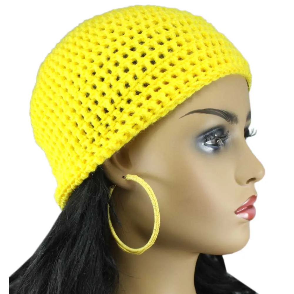 Yellow Crochet Beanie Hat Medium/Large - JMCH08